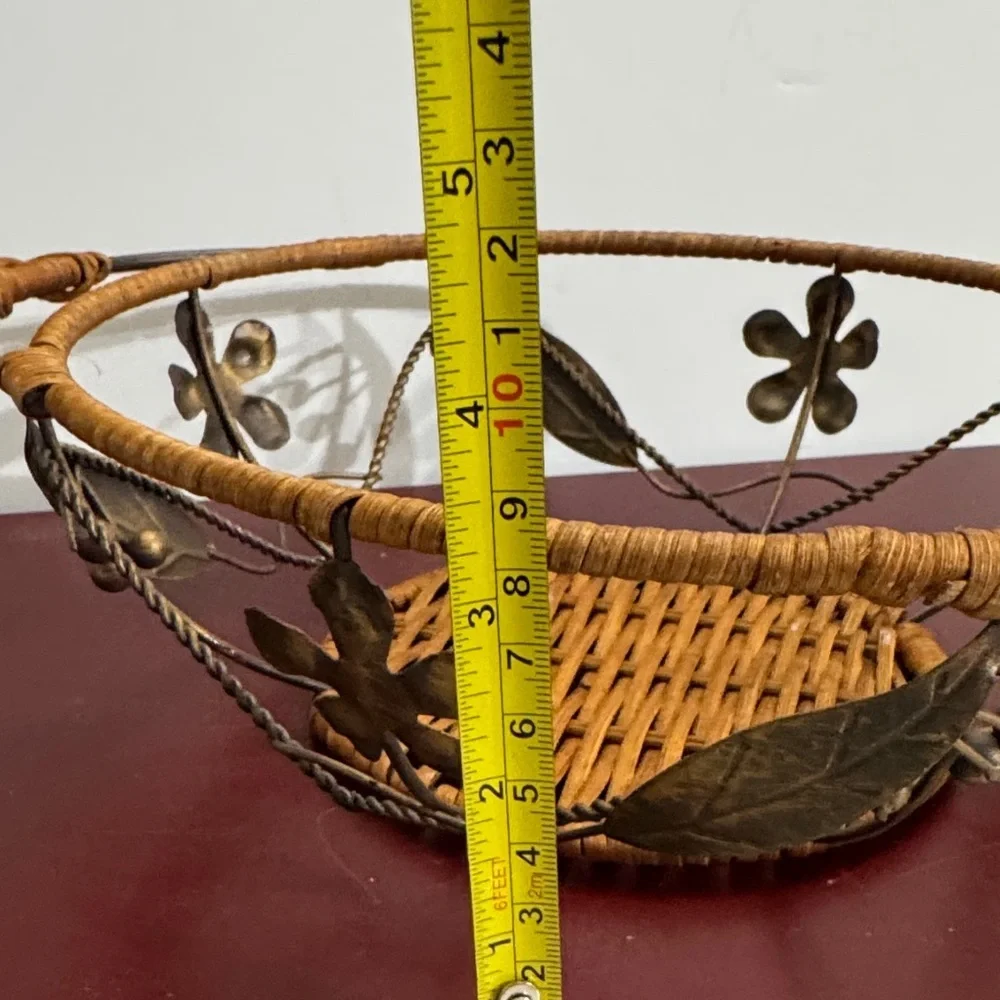 Decorative Woven Metal Basket with Floral Design